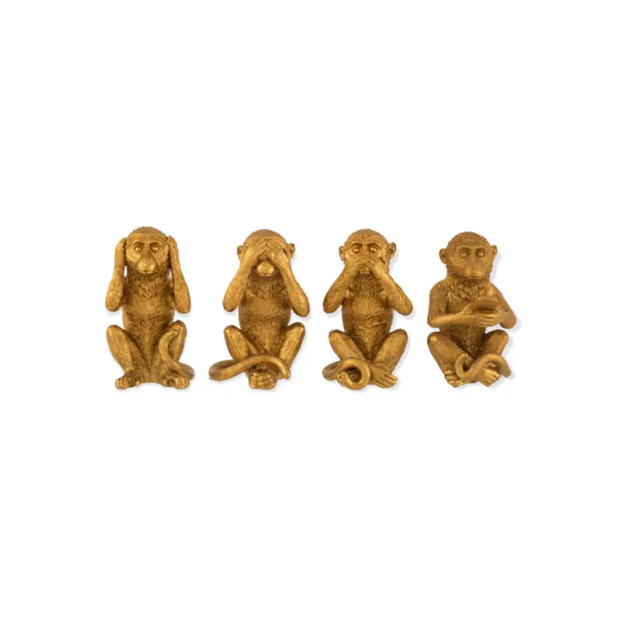 Singe Entendre/voir/se taire/Gsm - résine - Or - LOT DE 4 12x7
