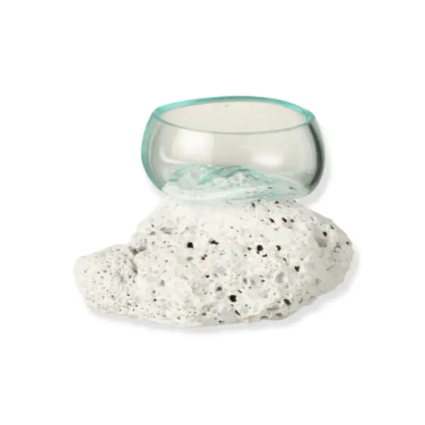 Vase sur pied Fann - Pierre de lave/verre recyclé - Blanc/transparent - extra S