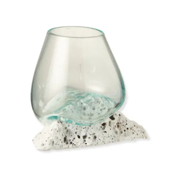 Vase sur pied Fann - Pierre de lave/verre recyclé - Blanc/transparent - M