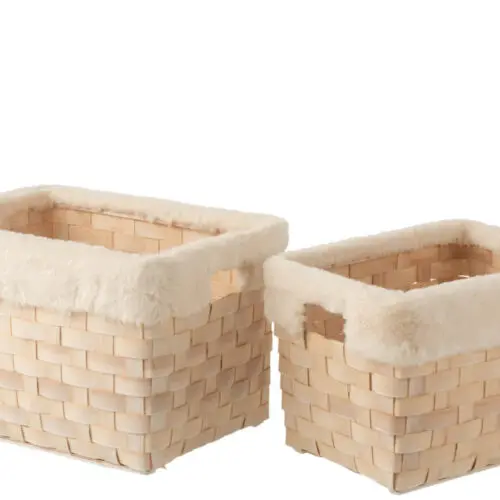 Panier rangement SET DE 2 PANIER RECTANGULAIRE + IMITATION FOURRURE ROTIN PLAT NATUREL WASH