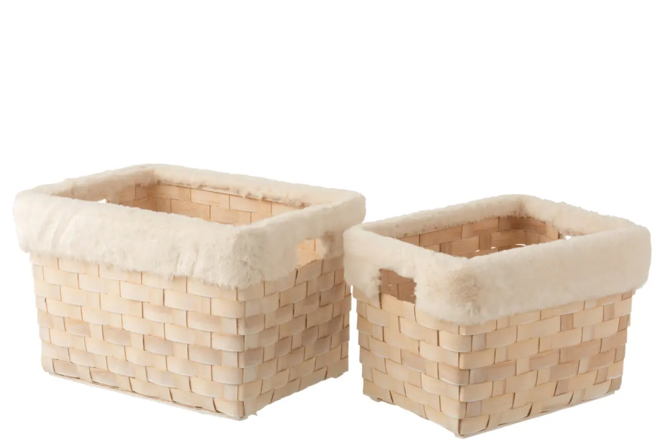 SET DE 2 PANIER RECTANGULAIRE + IMITATION FOURRURE ROTIN PLAT NATUREL WASH