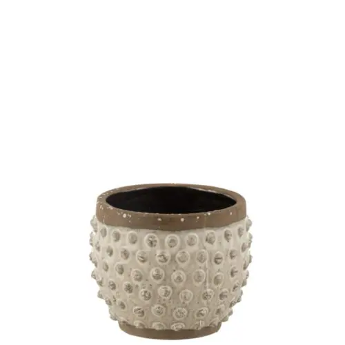 CACHEPOT BORD POINTU CERAMIQUE BLANC/GRIS LARGE