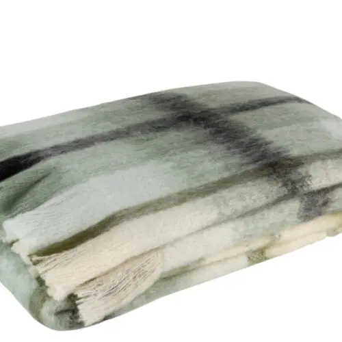PLAID QUADRILLE ACRYLIQUE/LAINE MARRON/VERT/BLANC