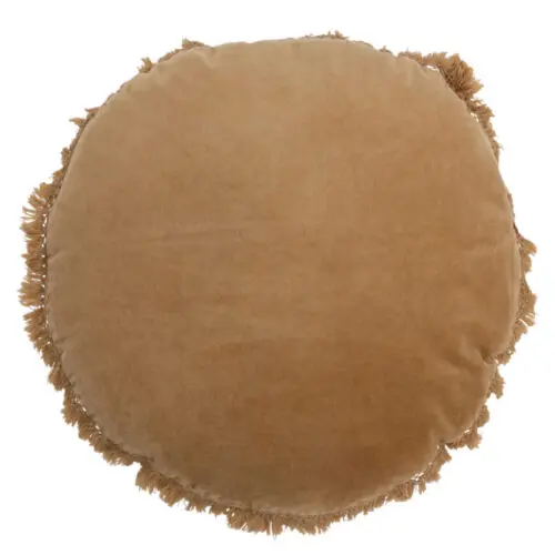 COUSSIN ROND VELOURS COTON/LIN BEIGE/OCRE