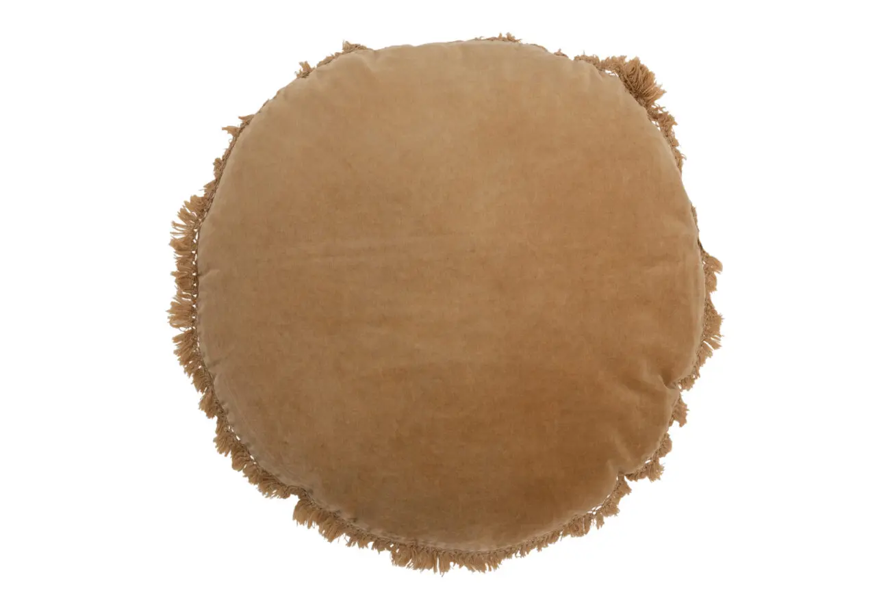 COUSSIN ROND VELOURS COTON/LIN BEIGE/OCRE