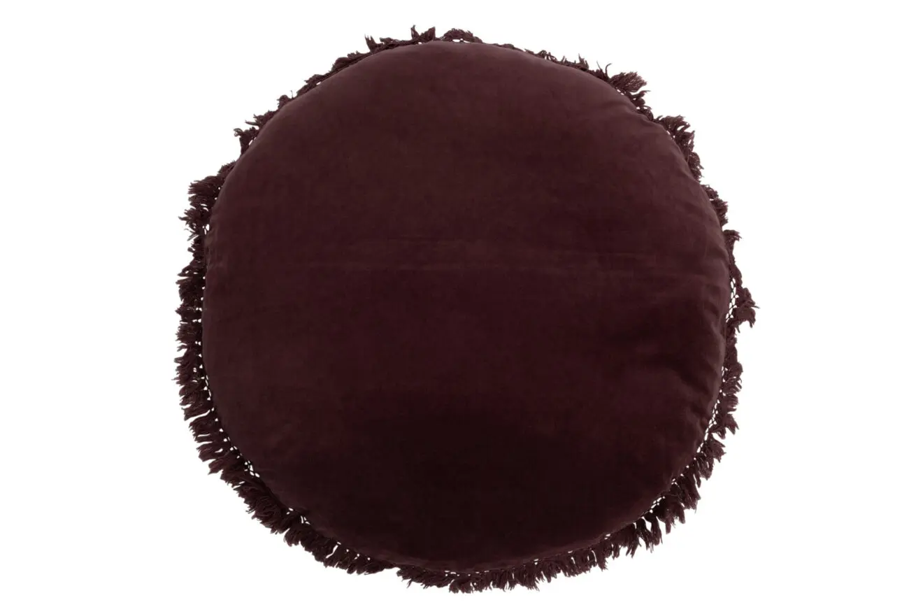 COUSSIN ROND VELOURS COTON/LIN MAUVE