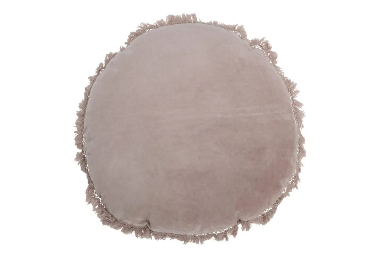 COUSSIN ROND VELOURS COTON/LIN VIEUX ROSE
