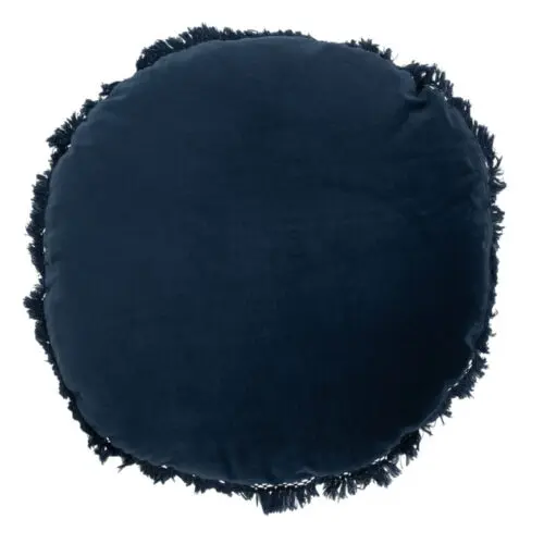 COUSSIN ROND VELOURS COTON/LIN BLEU