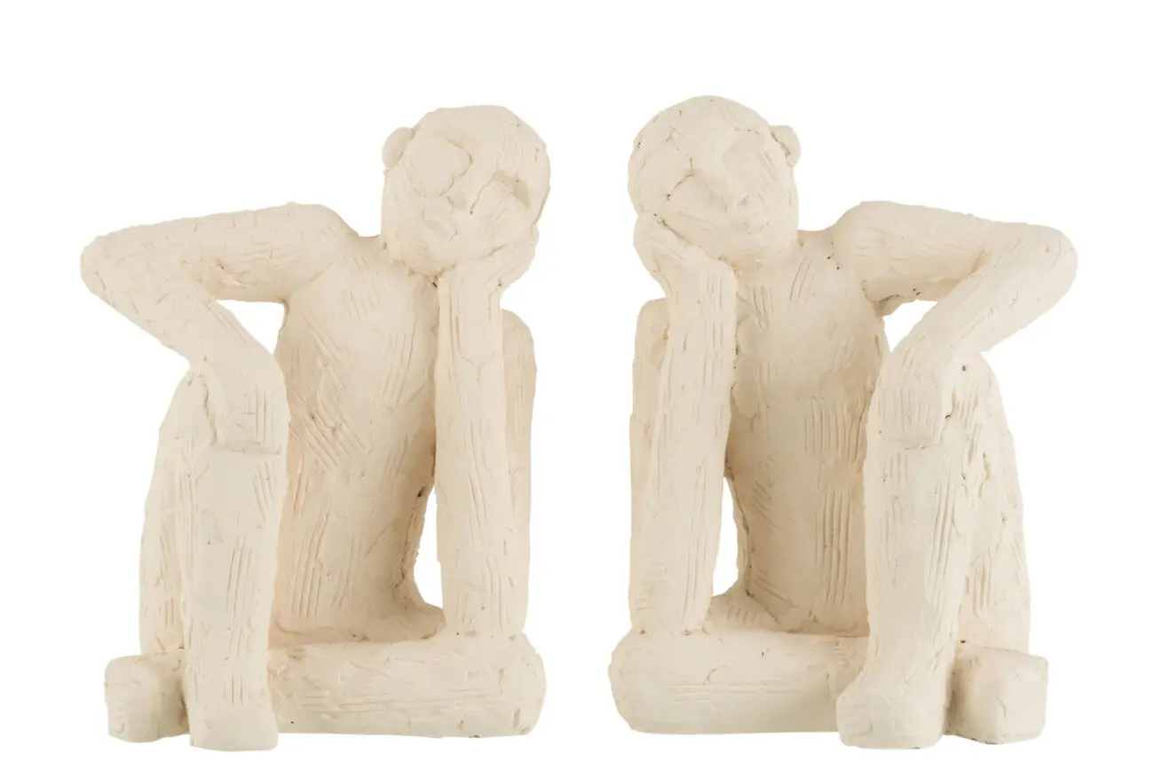 SET DE 2 SERRE-LIVRE ASSIS CIMENT BLANC LARGE