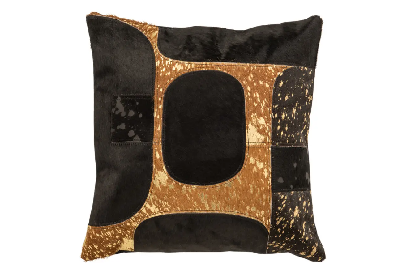 COUSSIN CARRE OVALE CUIR NOIR/OR