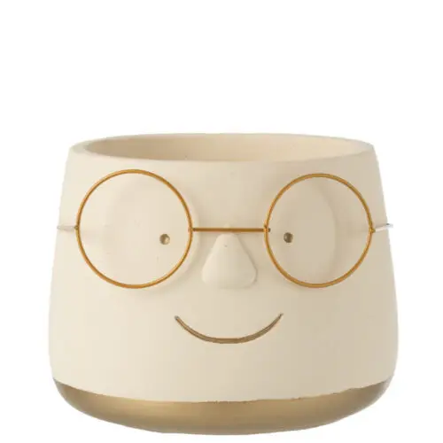 CACHEPOT LUNETTES CIMENT BLANC/OR LARGE