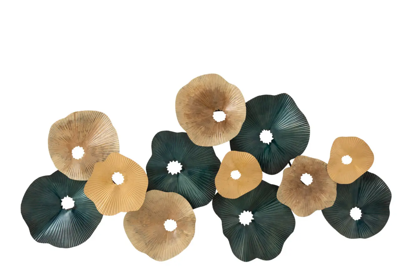 DECORATION MURALE 12 CERCLES METAL OCRE/VERT