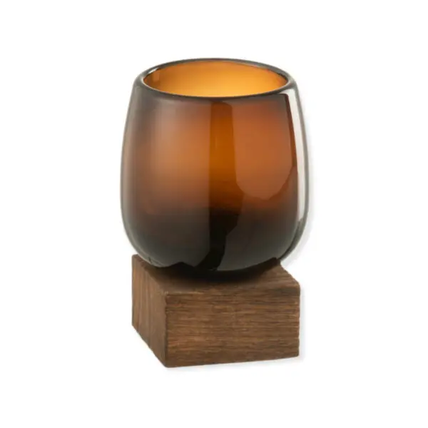 Vase sur pied Haut - verre/bois - Marron - S