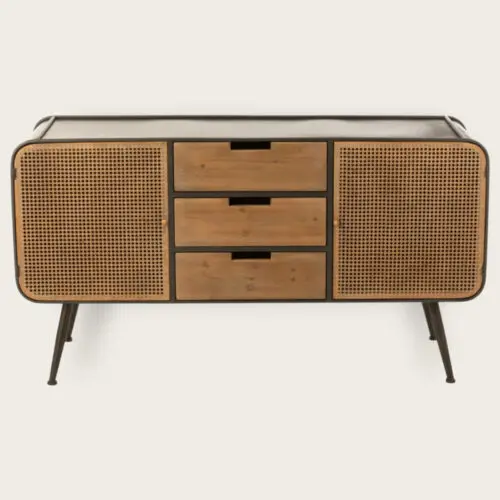 Buffet métal et bois 3 tiroirs milieu Damis L160