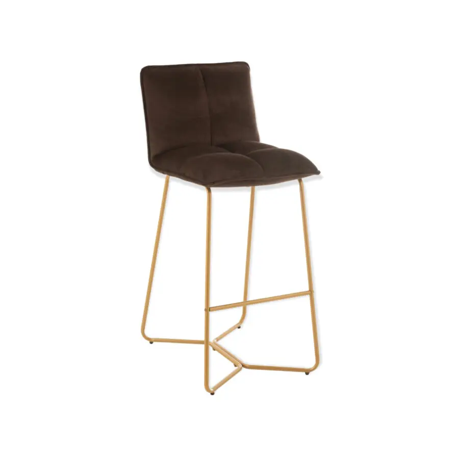 Chaise de bar Pierre - Métal/velours - Marron foncé