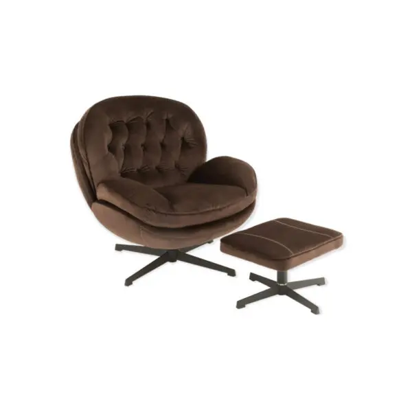 fauteuil relax velours marron foncé et repose pieds J-line