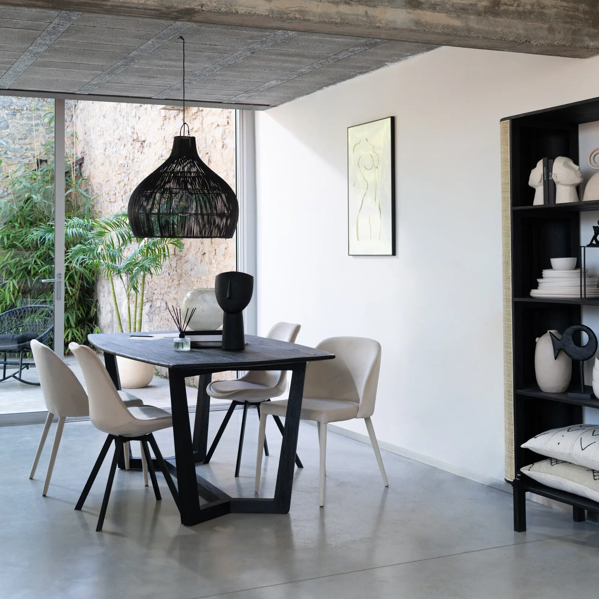 Etagère Molly bois exotique rotin noir étagère Molly bois exotique rotin noir