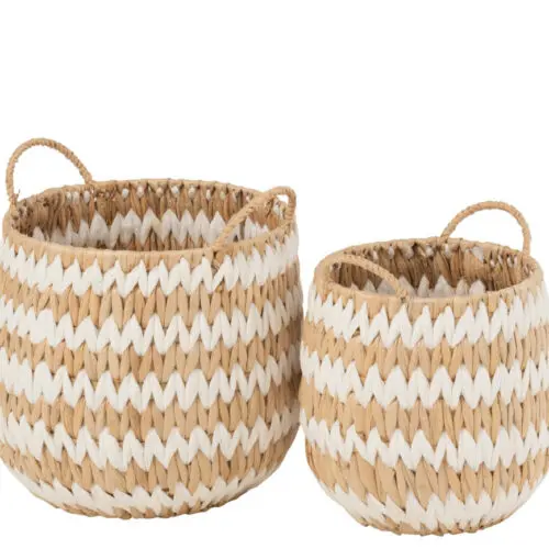 Panier rangement SET DE 2 PANIERS LYS RONDS HERBE NATUREL/BLANC