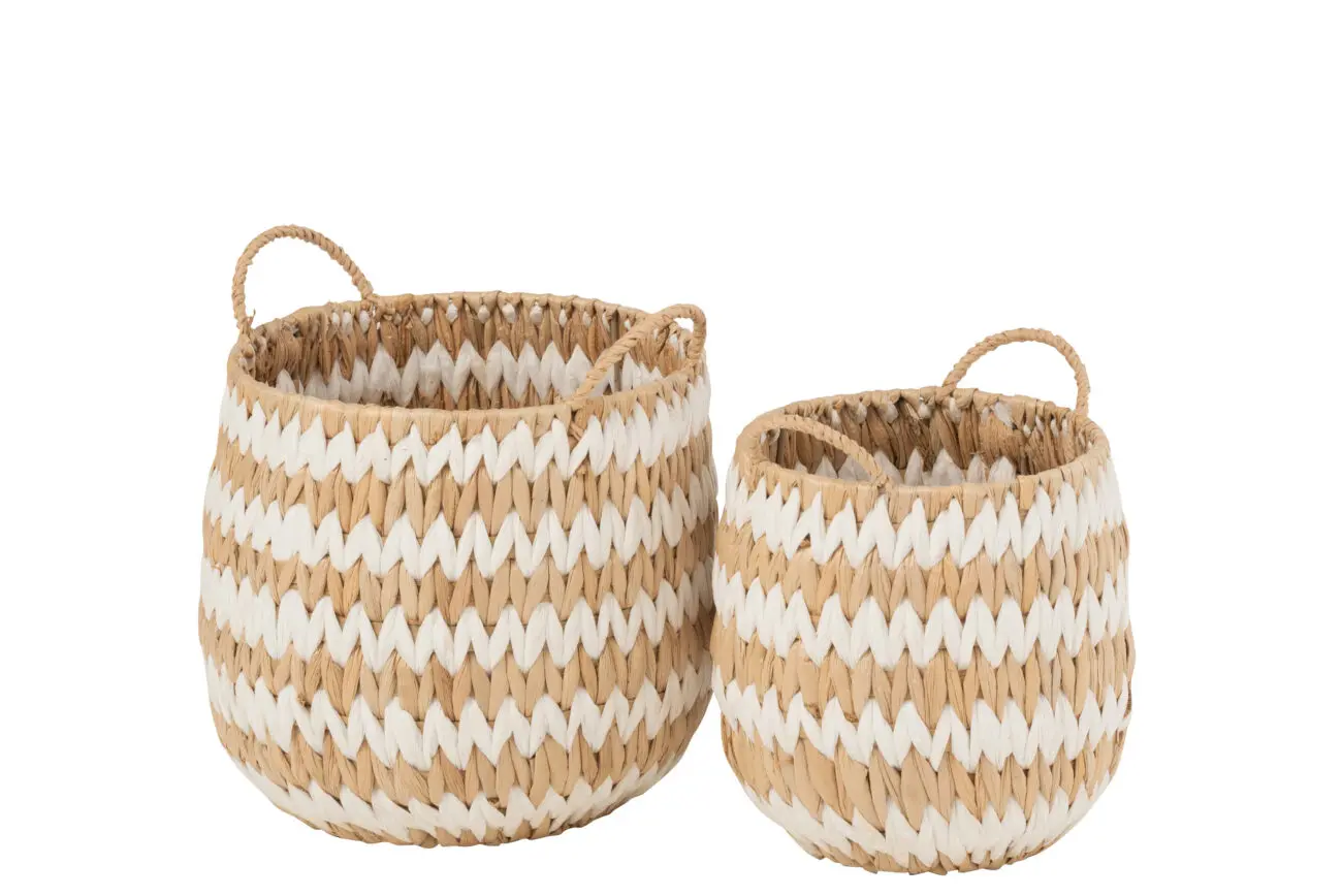 SET DE 2 PANIERS LYS RONDS HERBE NATUREL/BLANC SET DE 2 PANIERS LYS RONDS HERBE NATUREL/BLANC