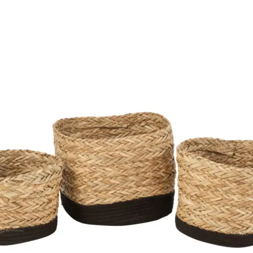 Panier rangement SET DE 3 PANIERS CARRÉS HERBE/COTON NATUREL/NOIR