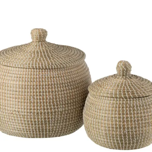 Panier rangement SET DE 2 PANIERS + COUVERCLE ZOSTERE NATUREL/BLANC