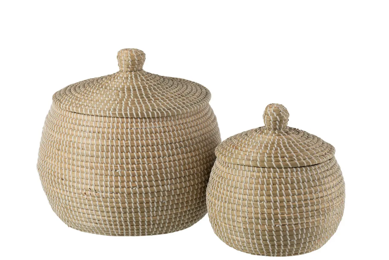 SET DE 2 PANIERS + COUVERCLE ZOSTERE NATUREL/BLANC