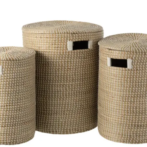Panier rangement SET DE 3 PANIERS + COUVERCLE ZOSTERE NATUREL/BLANC