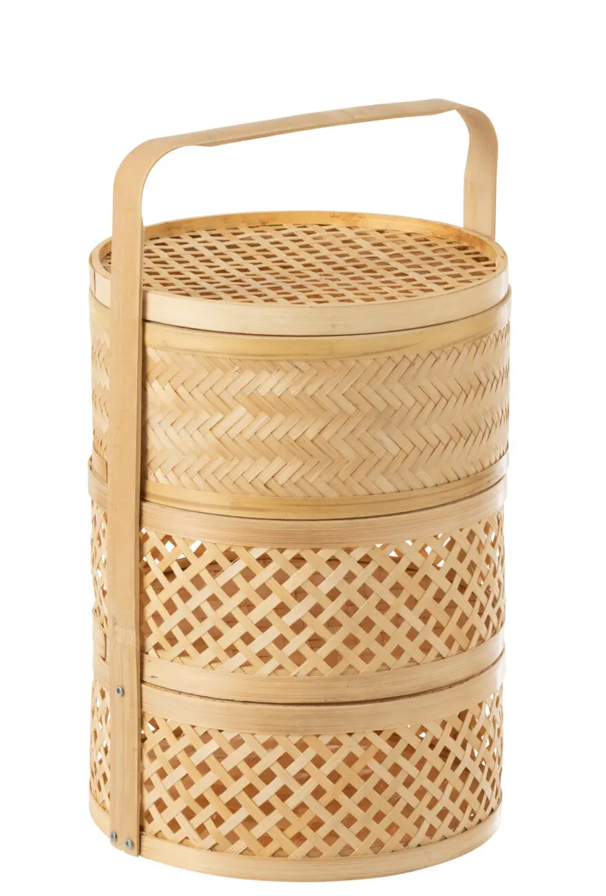 PANIER DE RANGEMENT 3 COMPARTIMENTS EN BAMBOU NATUREL
