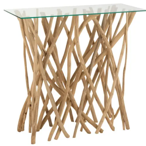 Console branche en teck et verre