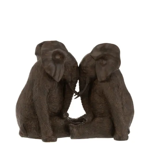 COUPLE ELEPHANT RESINE MARRON FONCE LARGE