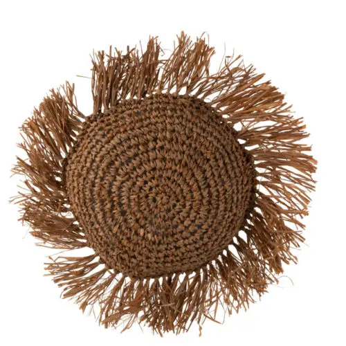 COUSSIN ROND ROTIN RAPHIA MARRON