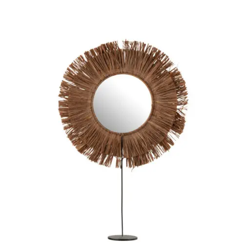 Miroir MIROIR SUR PIED ROND ROTIN RAPHIA MARRON