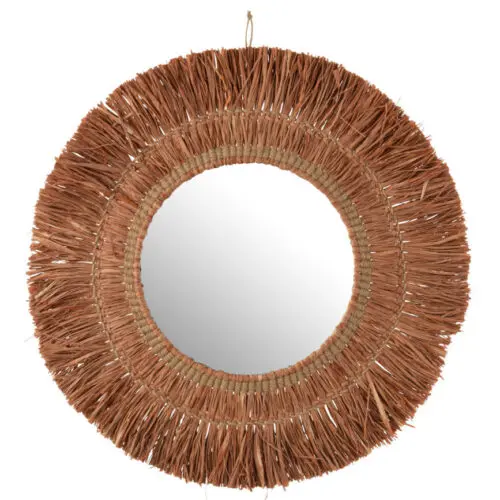Miroir MIROIR SUSPENDU ROND ROTIN RAPHIA MARRON