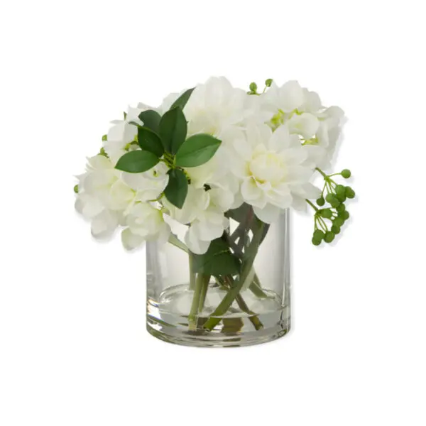Dahlia Hydrangea en vase - Plastique/verre - Blanc