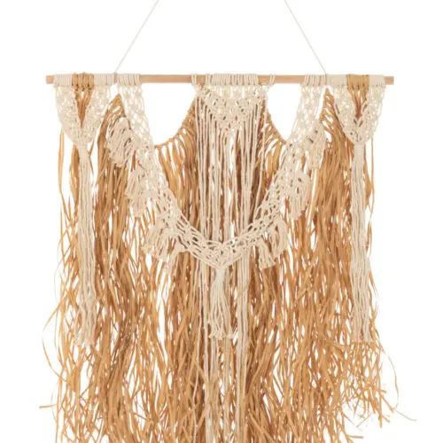 DÉCORATION MURALE EN COTON MACRAMÉ ÉCRU ET RAPHIA NATUREL