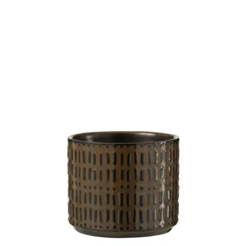 CACHEPOT LIGNES CERAMIQUE NOIR/MARRON SMALL