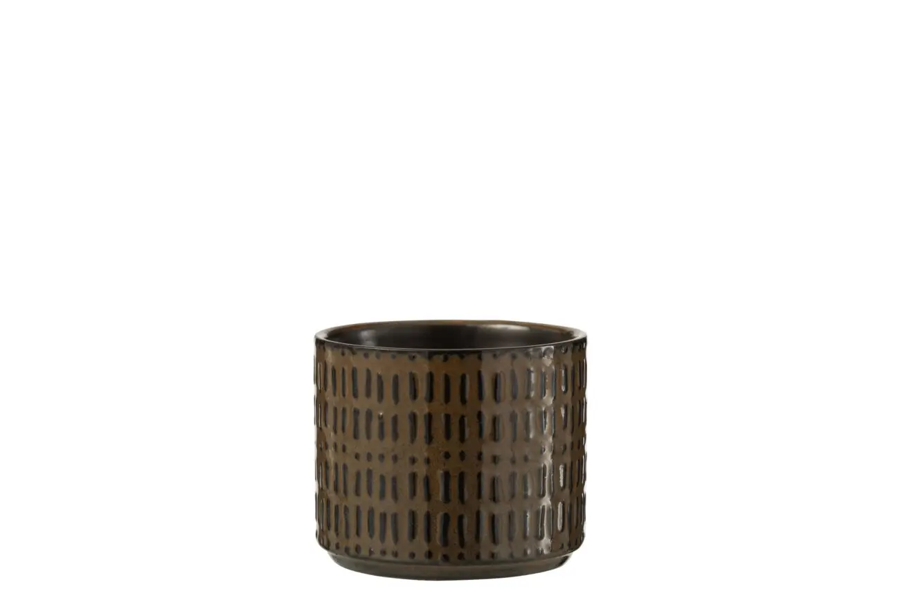 CACHEPOT LIGNES CERAMIQUE NOIR/MARRON SMALL