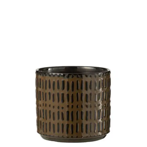 CACHEPOT LIGNES CERAMIQUE NOIR/MARRON MEDIUM