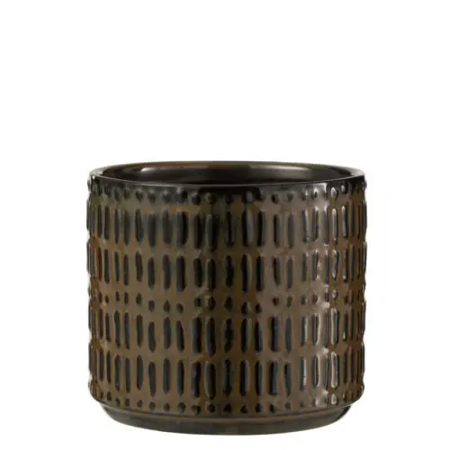 CACHEPOT LIGNES CERAMIQUE NOIR/MARRON LARGE