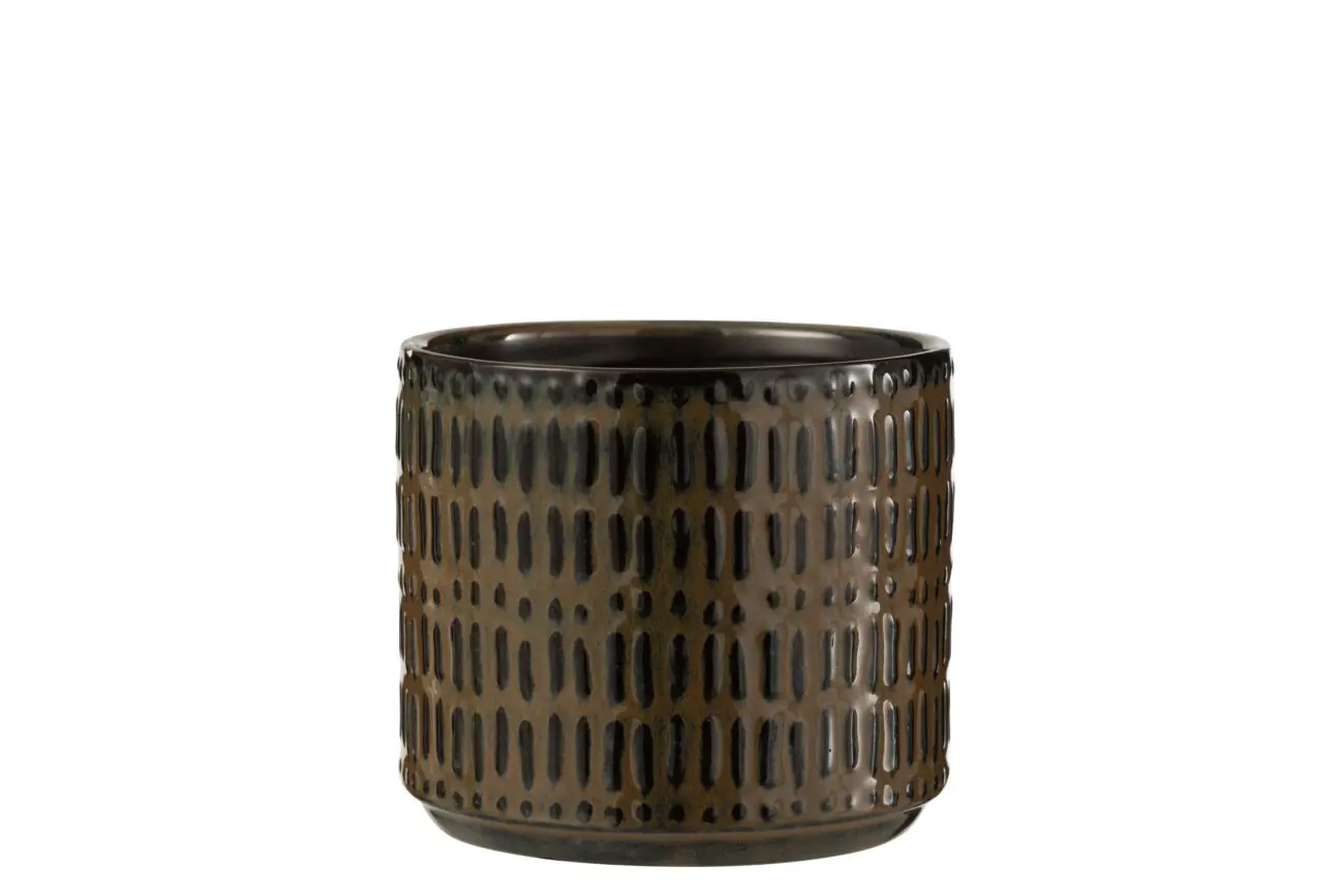 CACHEPOT LIGNES CERAMIQUE NOIR/MARRON LARGE