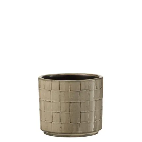 CACHEPOT CARRE CERAMIQUE BEIGE/GRIS SMALL