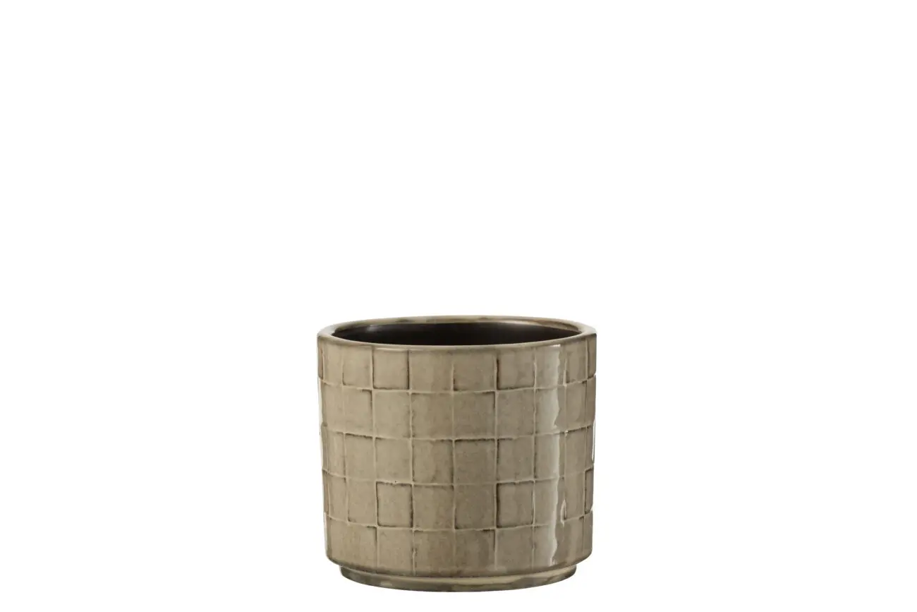 CACHEPOT CARRE CERAMIQUE BEIGE/GRIS SMALL