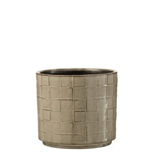 CACHEPOT CARRE CERAMIQUE BEIGE/GRIS MEDIUM