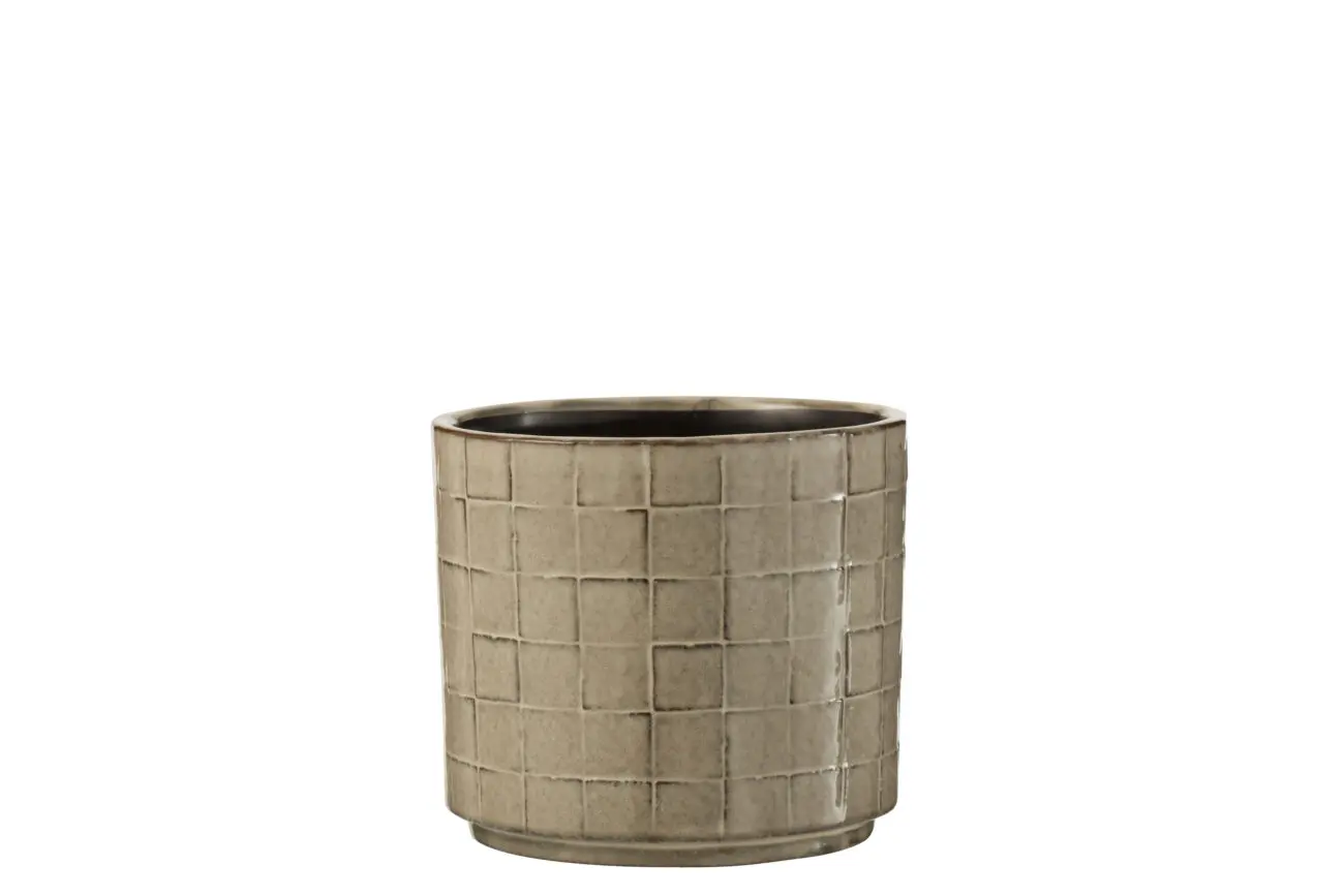 CACHEPOT CARRE CERAMIQUE BEIGE/GRIS MEDIUM