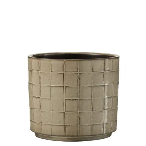 CACHEPOT CARRE CERAMIQUE BEIGE/GRIS LARGE