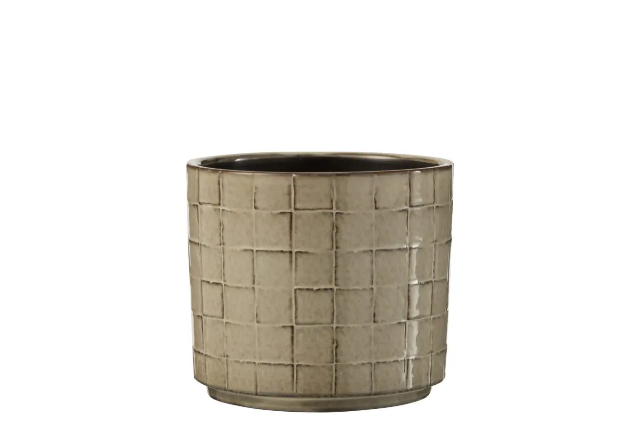 CACHEPOT CARRE CERAMIQUE BEIGE/GRIS LARGE