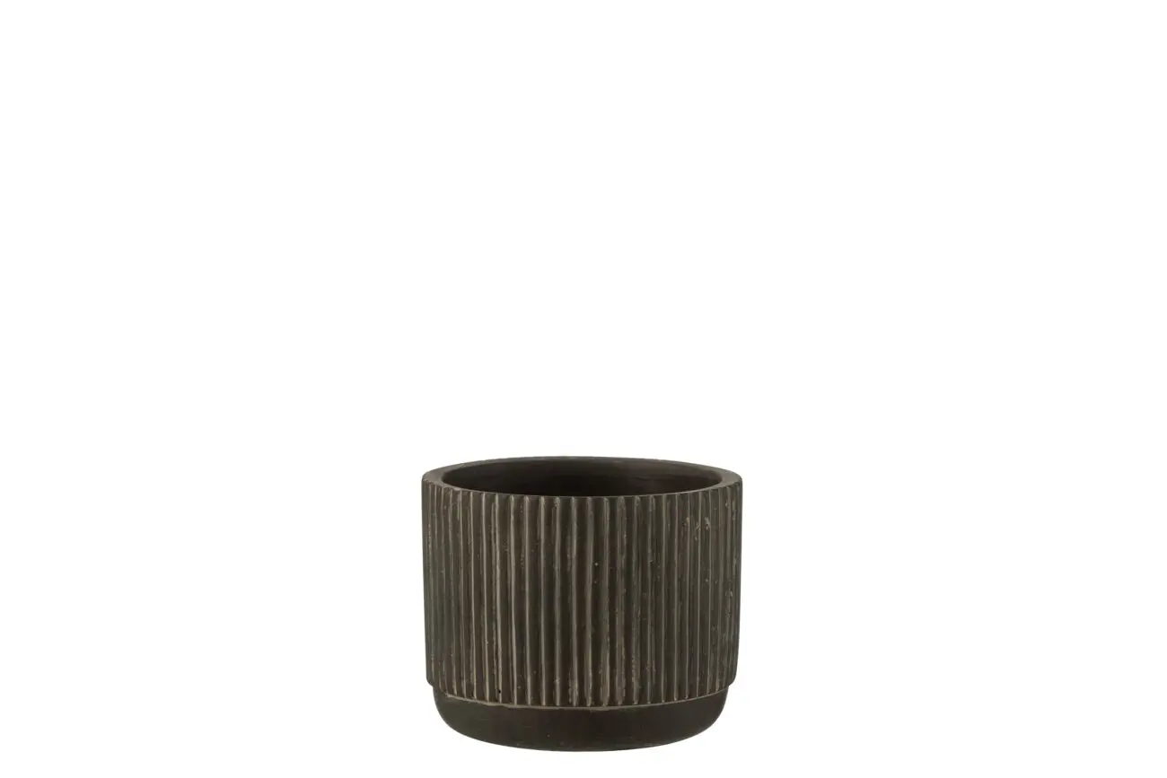 CACHEPOT LIGNES CERAMIQUE NOIR/MARRON SMALL