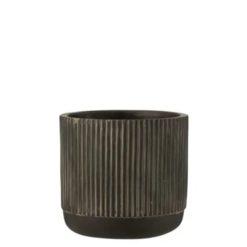 CACHEPOT LIGNES CERAMIQUE NOIR/MARRON MEDIUM