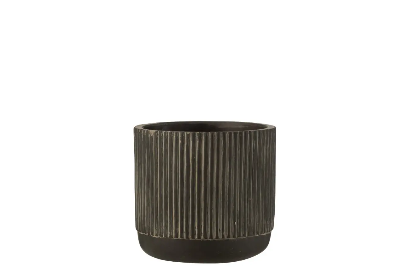 CACHEPOT LIGNES CERAMIQUE NOIR/MARRON MEDIUM