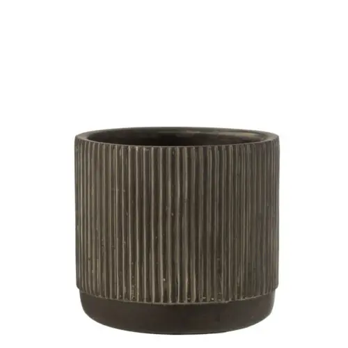 CACHEPOT LIGNES CERAMIQUE NOIR/MARRON LARGE
